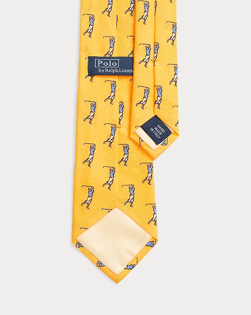 Golfer-Print Linen Tie