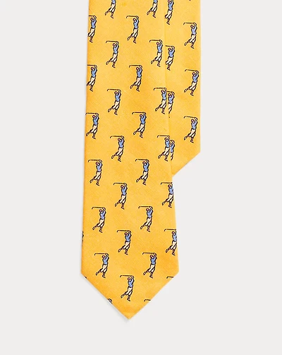 Golfer-Print Linen Tie
