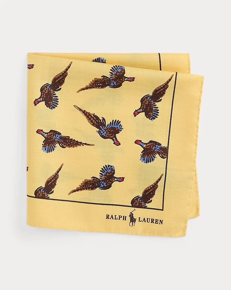 Pheasant-Print Wool Pocket Square
