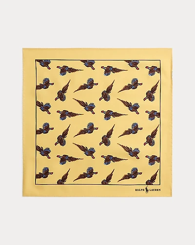 Pheasant-Print Wool Pocket Square