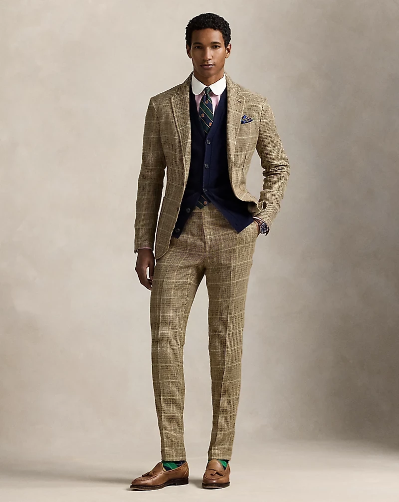 Tick-Weave Linen-Silk Suit Trouser