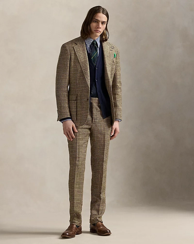 Glen Plaid Linen-Silk Suit Trouser