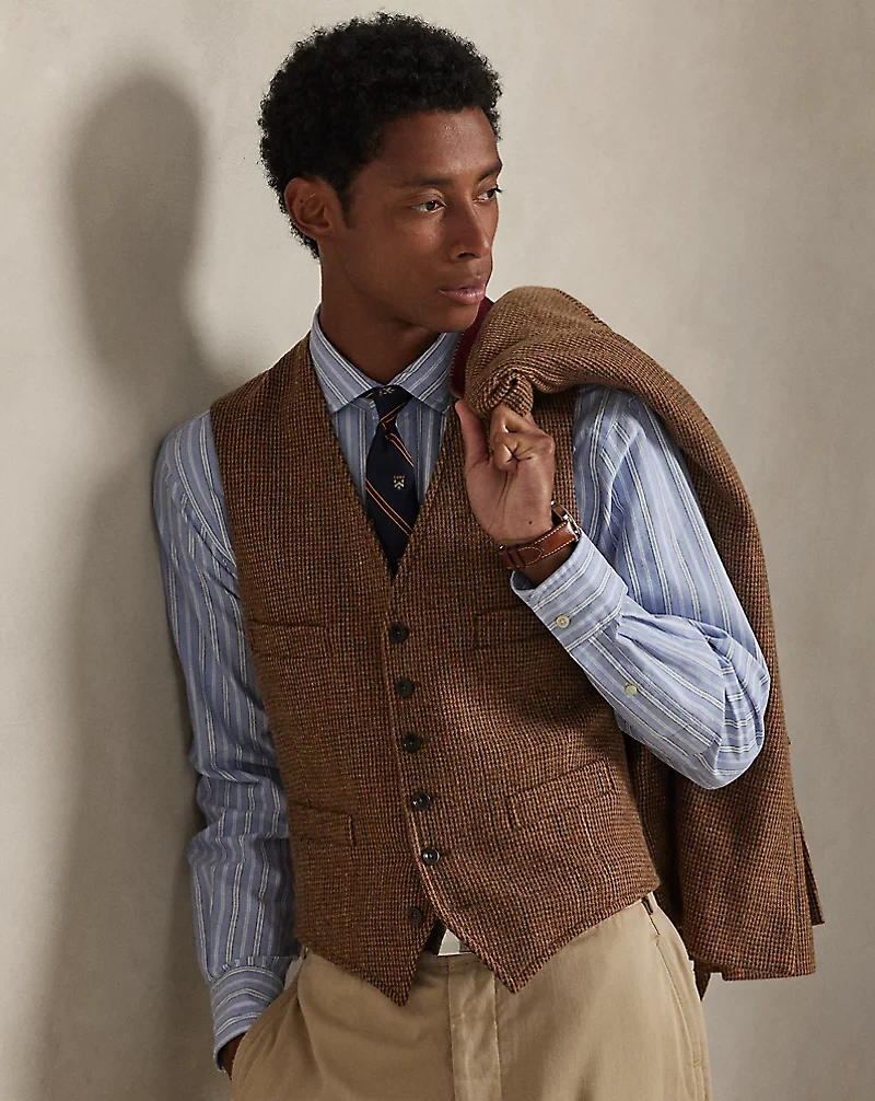 Tick-Weave Tweed Vest