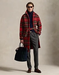 Plaid Wool Tweed Balmacaan Coat