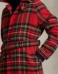Plaid Wool Tweed Balmacaan Coat