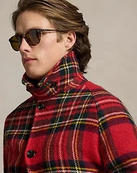 Plaid Wool Tweed Balmacaan Coat