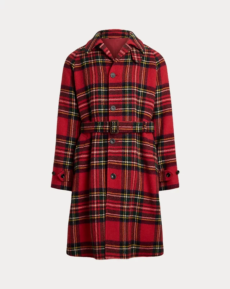 Plaid Wool Tweed Balmacaan Coat