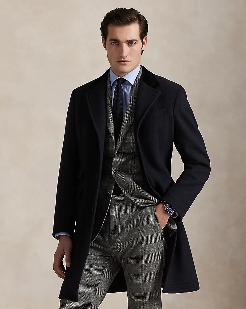 Velvet-Collar Wool-Cashmere Topcoat