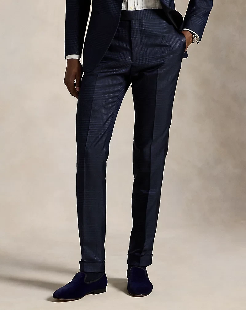 Glen Plaid Silk-Blend Tuxedo Trouser