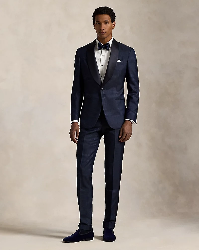 Glen Plaid Silk-Blend Tuxedo Trouser