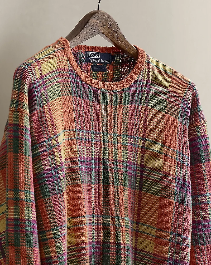  c. 1990 Plaid Cotton Sweater - Size L