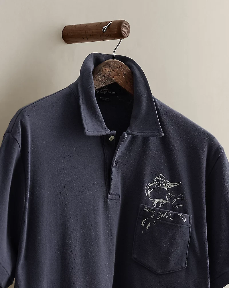 2003 Marlin-Print Polo Shirt - Size L