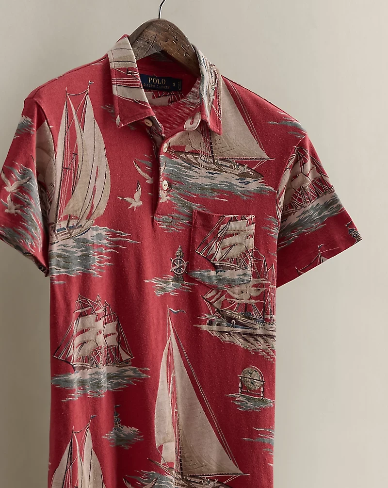 2015 Sailboat-Print Polo Shirt - Size S