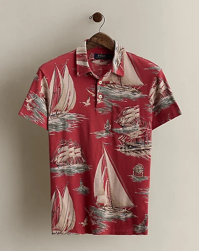 2015 Sailboat-Print Polo Shirt - Size S