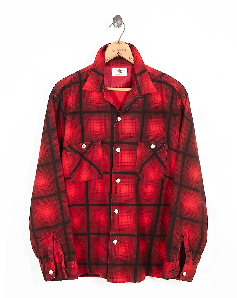 1950s Plaid-Print Flannel Shirt - Size M