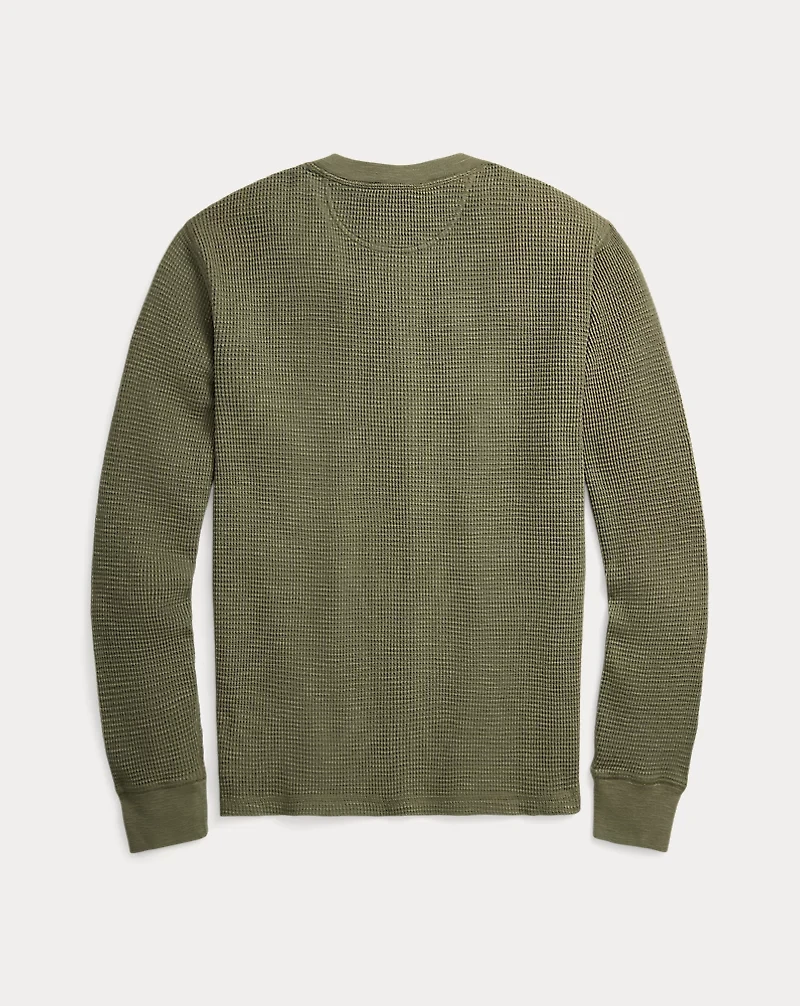 Garment-Dyed Waffle-Knit Henley Shirt