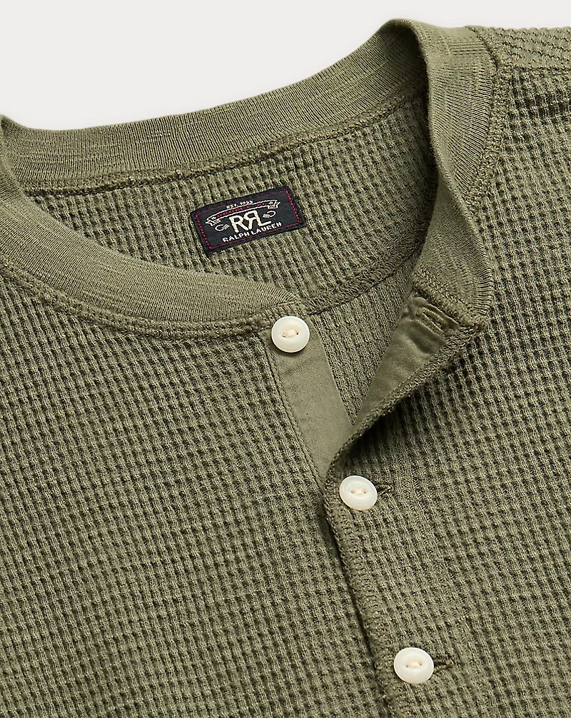 Garment-Dyed Waffle-Knit Henley Shirt