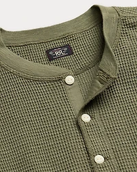 Garment-Dyed Waffle-Knit Henley Shirt