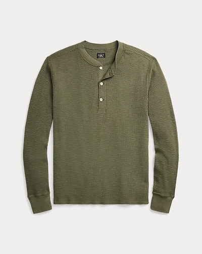 Garment-Dyed Waffle-Knit Henley Shirt