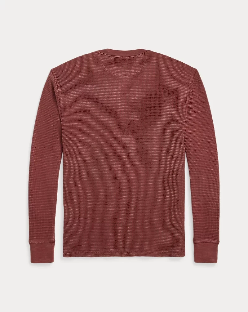 Garment-Dyed Waffle-Knit Henley Shirt