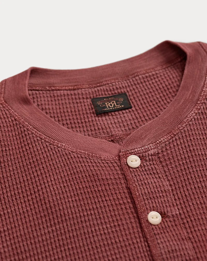 Garment-Dyed Waffle-Knit Henley Shirt