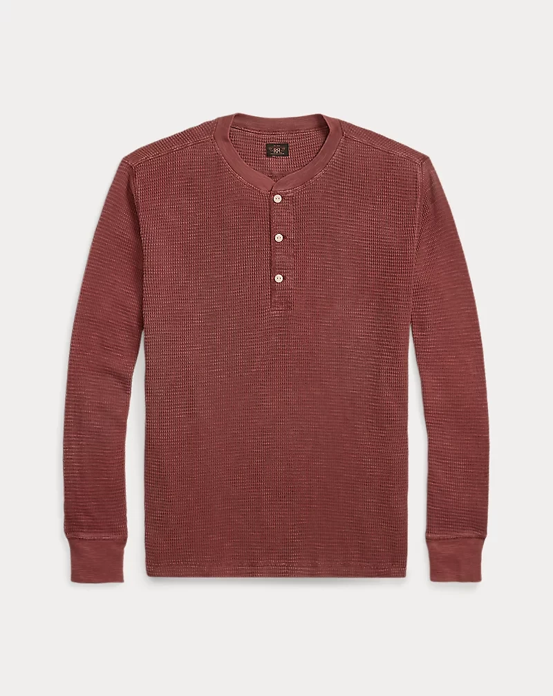 Garment-Dyed Waffle-Knit Henley Shirt