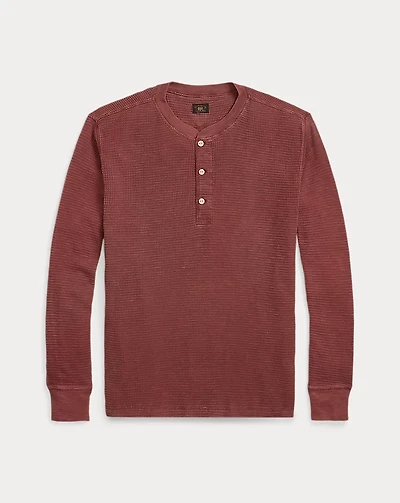 Garment-Dyed Waffle-Knit Henley Shirt