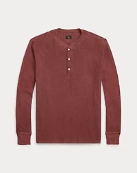 Garment-Dyed Waffle-Knit Henley Shirt