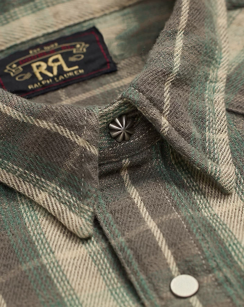 Slim Fit Plaid Twill Western Shirt