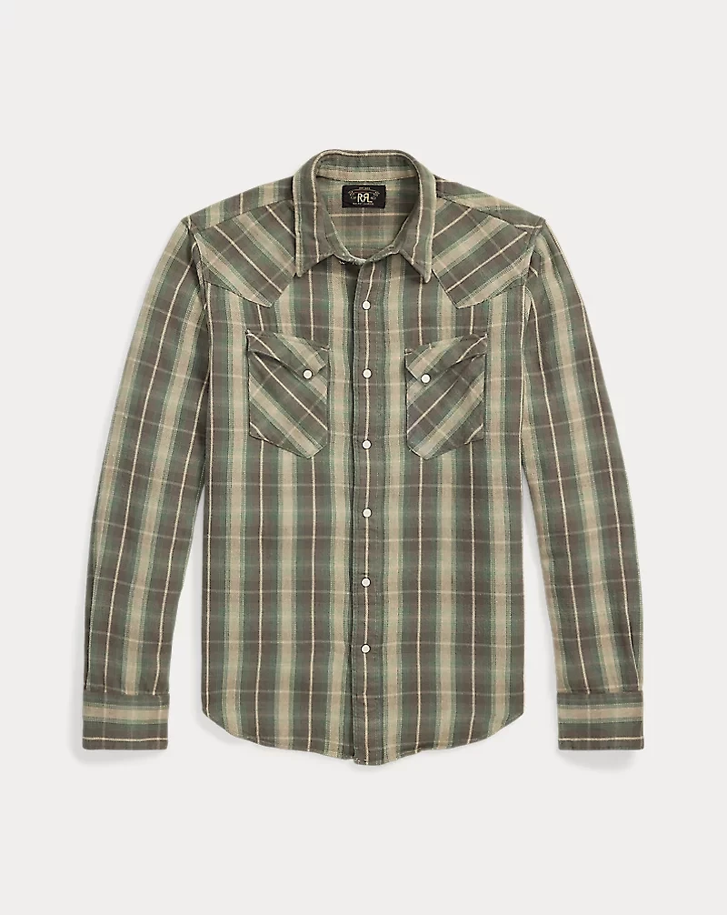 Slim Fit Plaid Twill Western Shirt