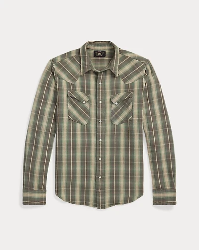 Slim Fit Plaid Twill Western Shirt
