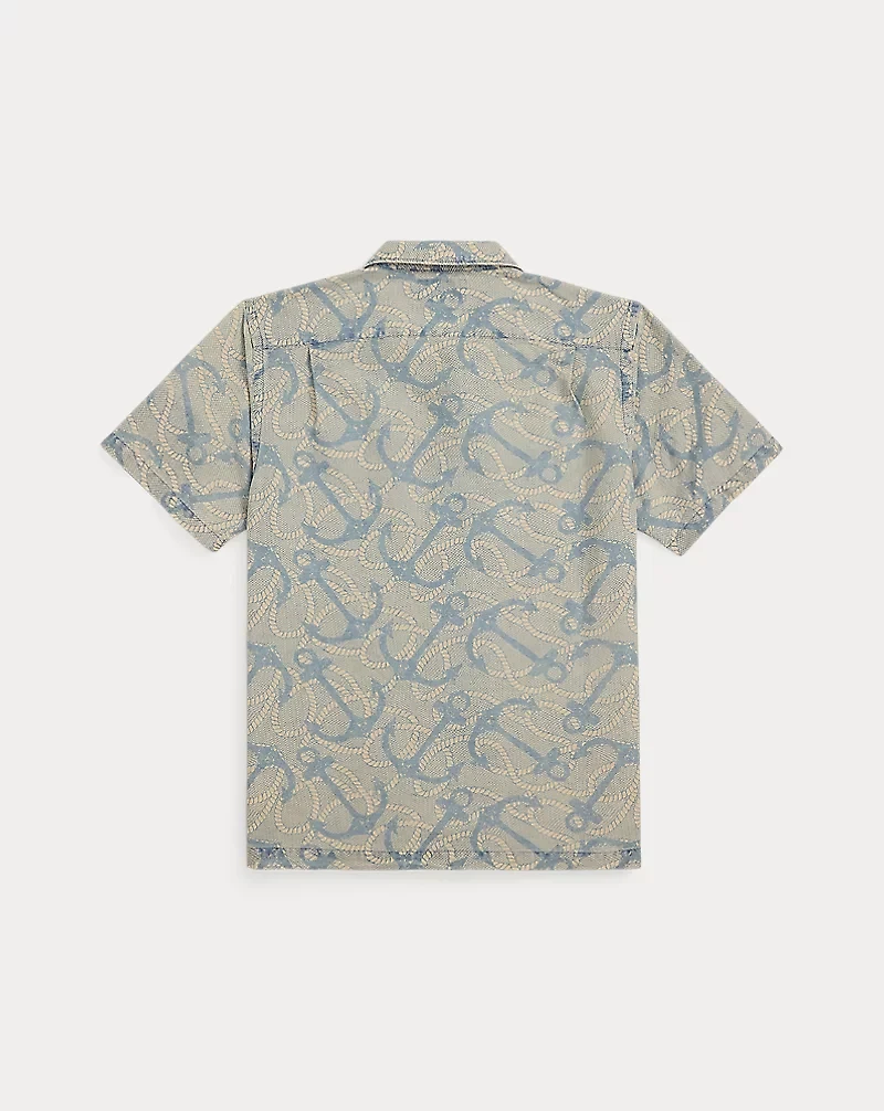 Indigo Anchor-Print Camp Shirt