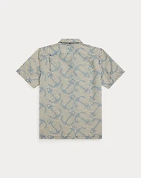 Indigo Anchor-Print Camp Shirt