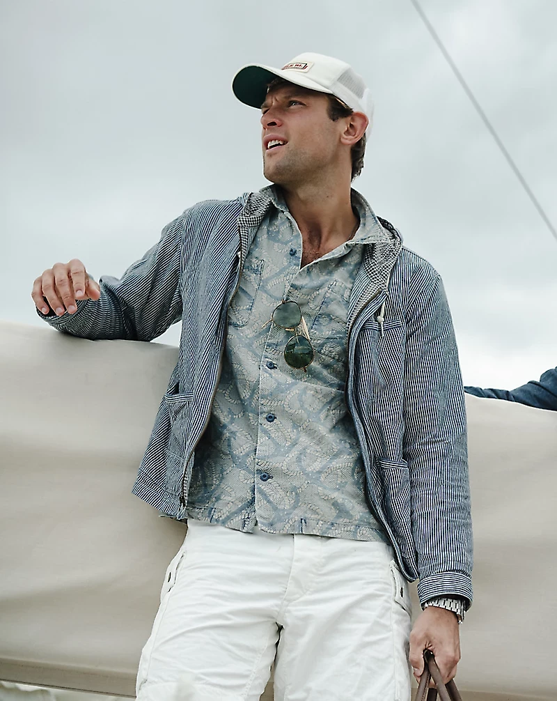 Indigo Anchor-Print Camp Shirt