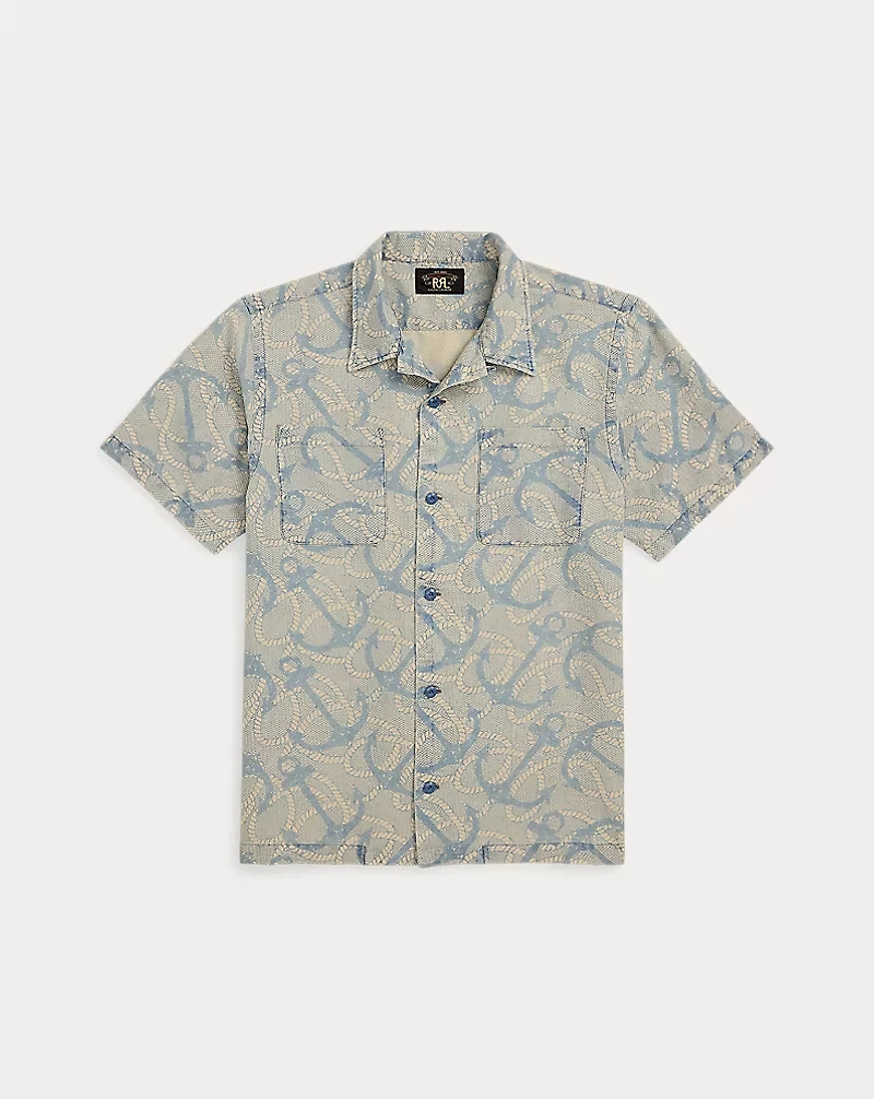 Indigo Anchor-Print Camp Shirt