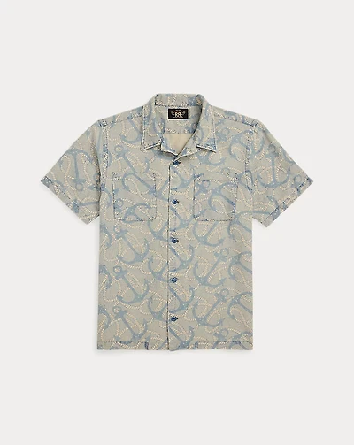 Indigo Anchor-Print Camp Shirt
