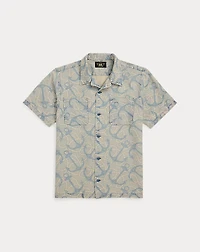 Indigo Anchor-Print Camp Shirt