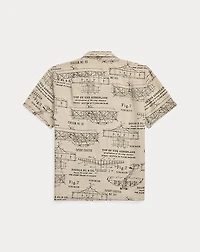 Airplane-Print Linen Camp Shirt