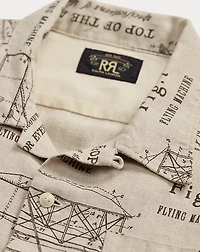 Airplane-Print Linen Camp Shirt