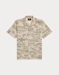 Airplane-Print Linen Camp Shirt