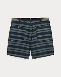 Indigo Striped Linen-Cotton Short