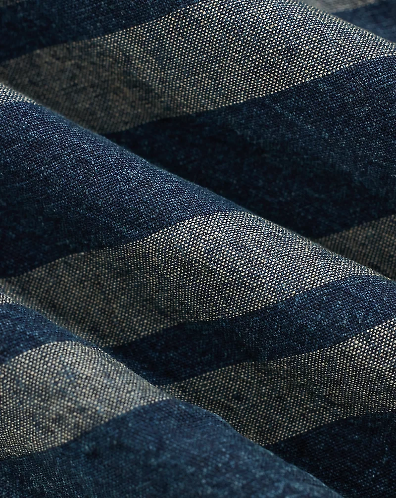 Indigo Striped Linen-Cotton Short