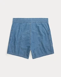 Indigo Cotton-Linen Chambray Short
