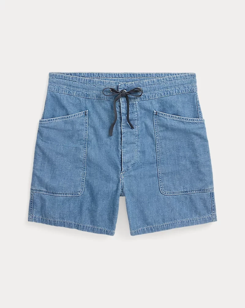 Indigo Cotton-Linen Chambray Short