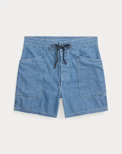 Indigo Cotton-Linen Chambray Short
