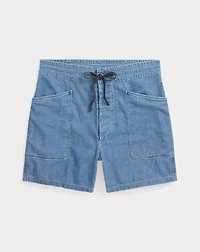 Indigo Cotton-Linen Chambray Short