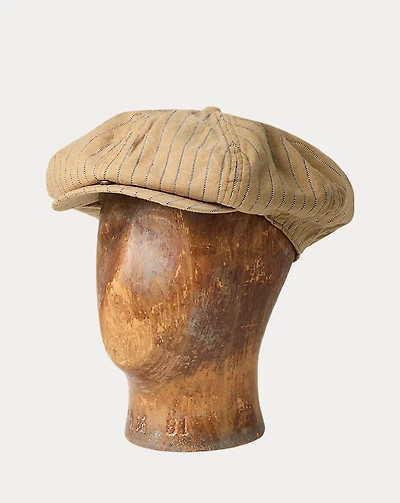 Striped Linen-Cotton Newsboy Cap