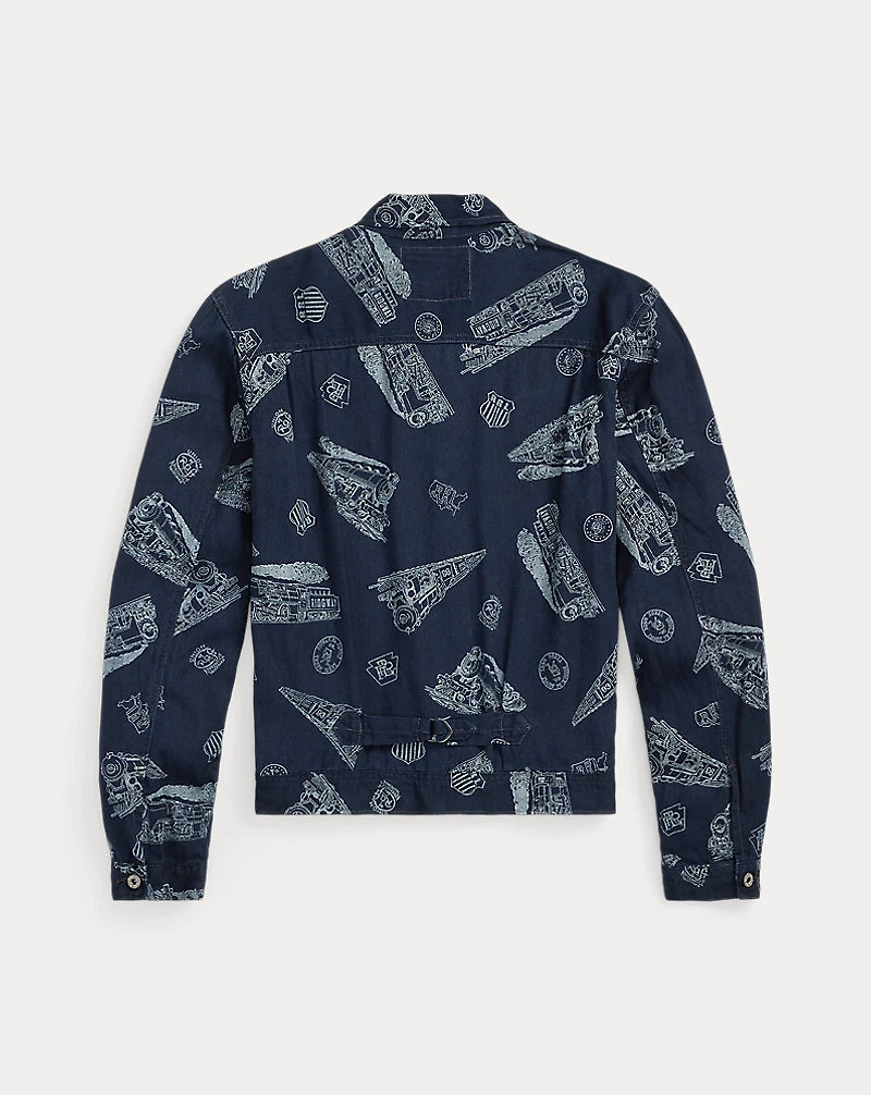Indigo Railroad-Print Twill Jacket