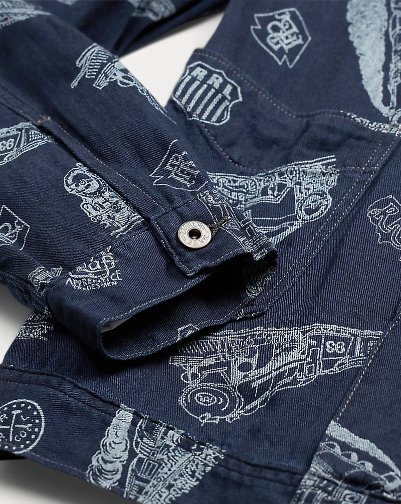 Indigo Railroad-Print Twill Jacket