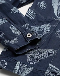 Indigo Railroad-Print Twill Jacket